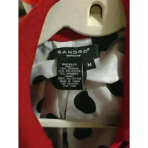 Sandro Sportswear Cropped Cape-Style Jacket Red Button Front Long Sleeve - Picture 3 of 4